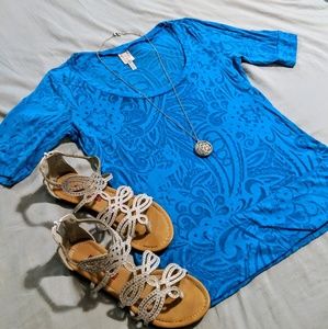 3/$20 Blue Floral Burnout Tee